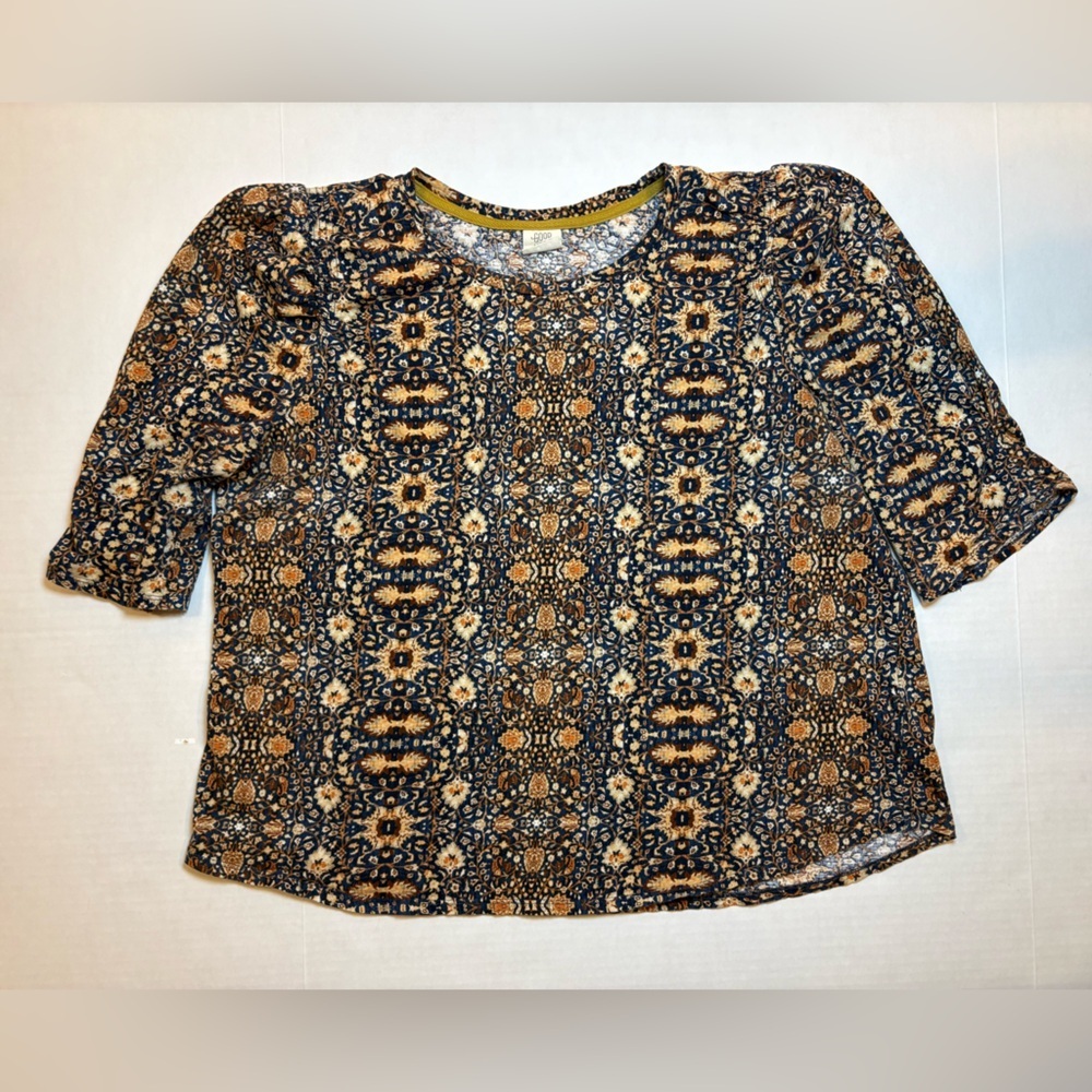 Good Hart 100% cotton 3/4 sleeve blouse boho abstract & floral pattern XL